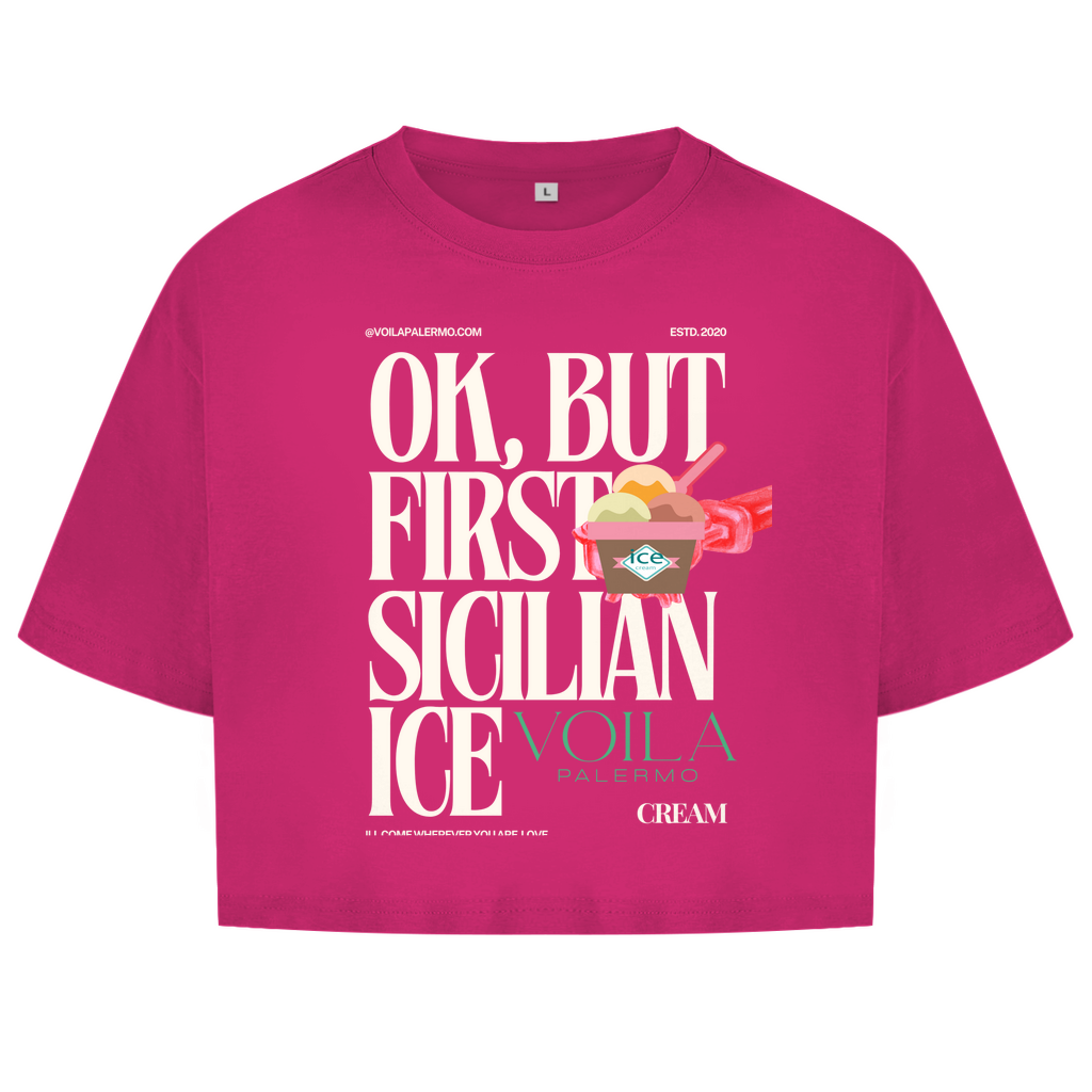 Damen Oversize Crop Top Sicilian Ice