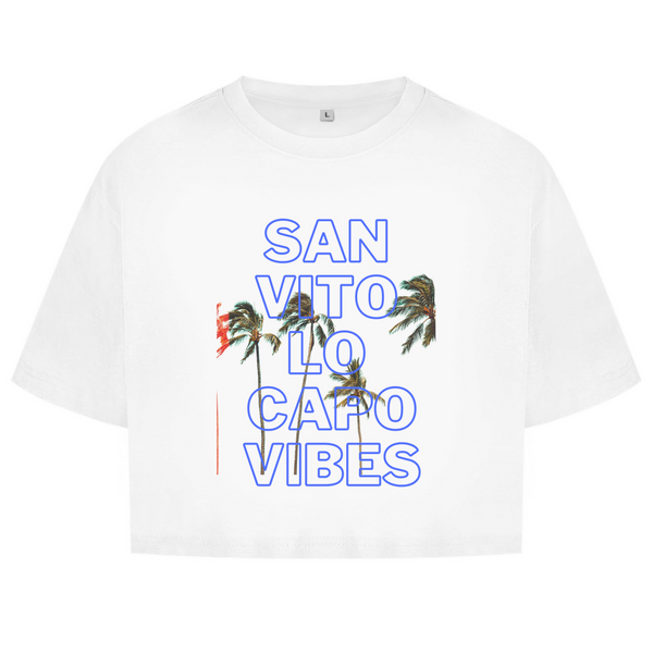 San Vito Lo Capo Crop Top – Crop Top mit Vibes-Print für den Sommer