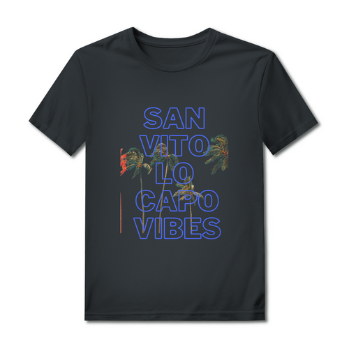 San Vito Lo Capo Vibes – schwarzes Palermo T-Shirt mit blauem Schriftzug
