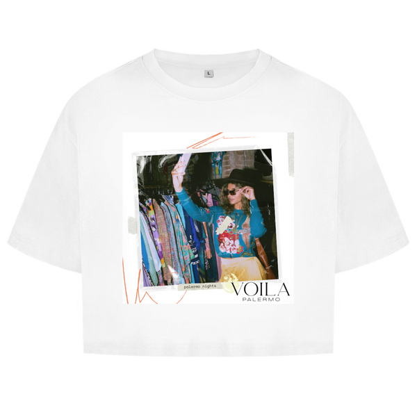 Palermo Nights Crop Top – Night Out Essentials mit Print in Weiß