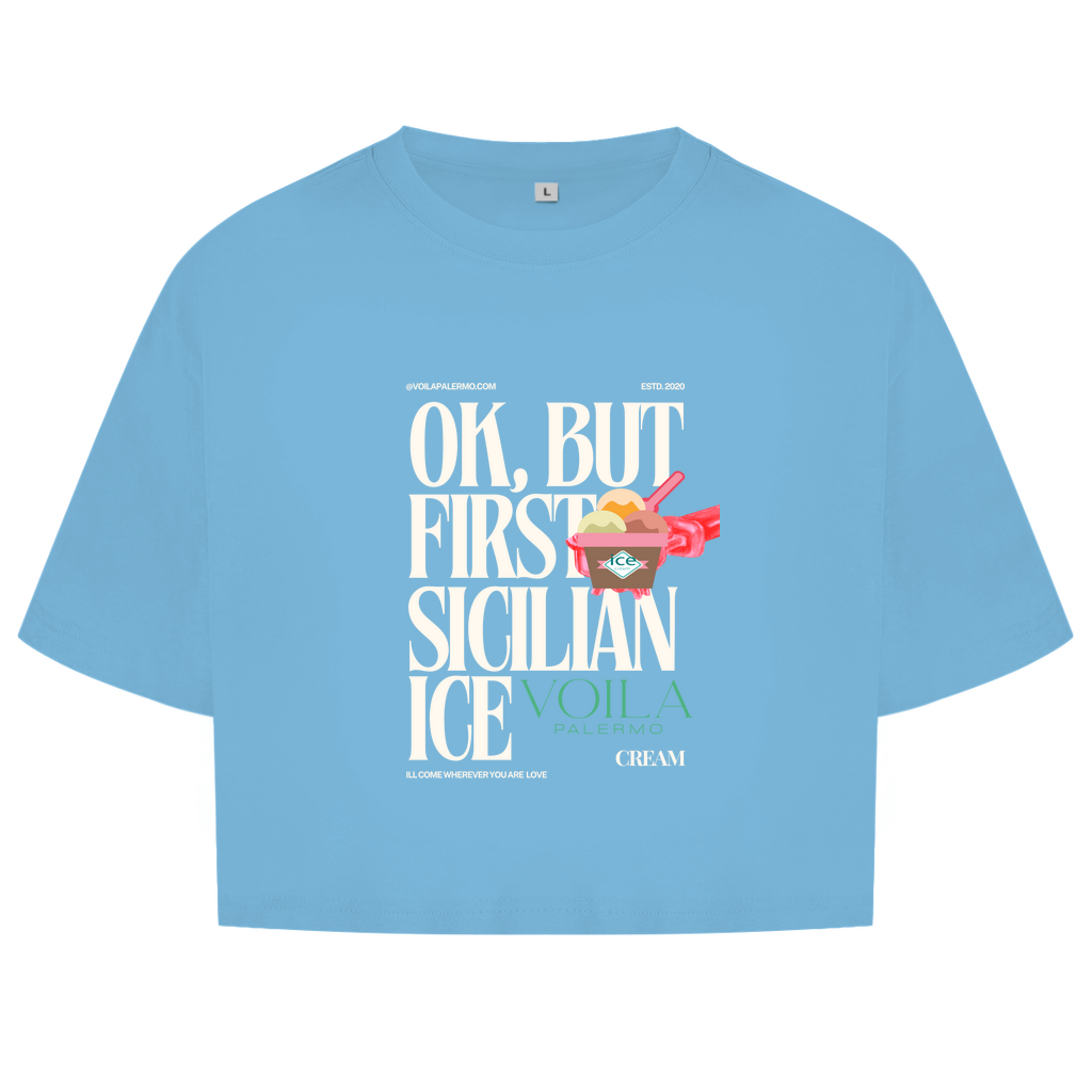 Damen Oversize Crop Top Sicilian Ice