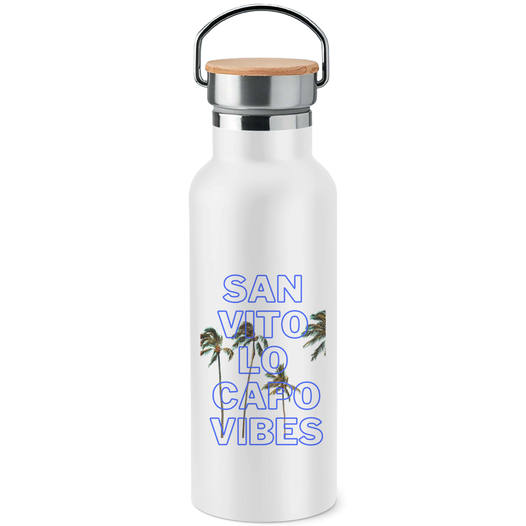 Edelstahl-Trinkflasche mit Bambusdeckel San Vito lo capo