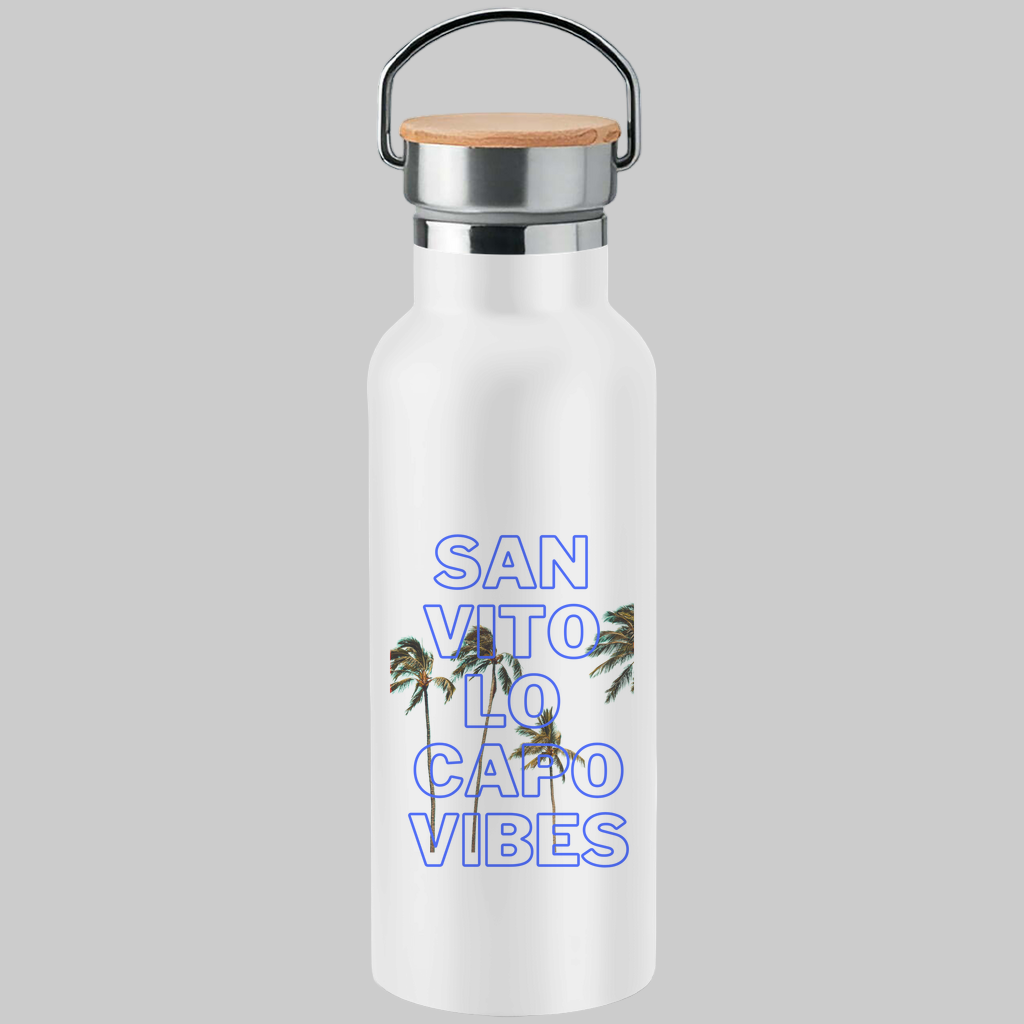 Edelstahl-Trinkflasche mit Bambusdeckel San Vito lo capo